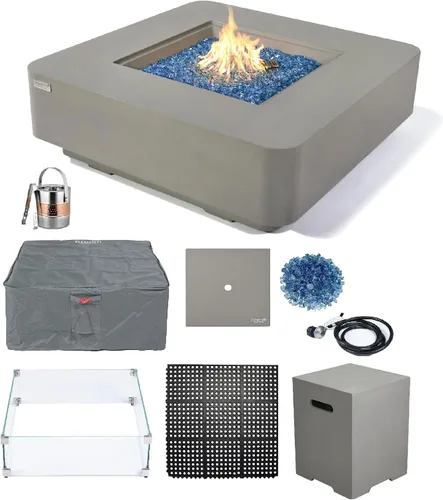Miniatura 33 de Elementi+ Mesa de Fuego de Gas Colorado de Hormigón Fundido de 56" Rectangular, Hoguera al Aire Libre con Ignición Electrónica Incluye Cubierta