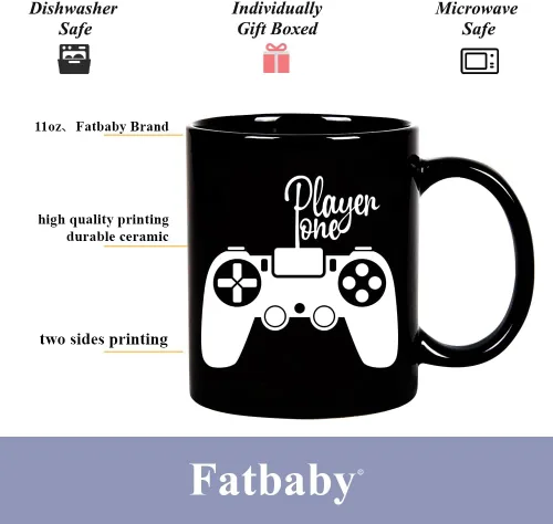 Miniatura 6 de Fatbaby Taza para parejas Player One Player Two Gamer, regalos para parejas, regalos para novio, novia, día de San Valentín, aniversario, Jugador 1