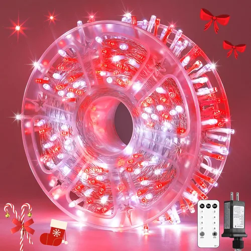 Miniatura 9 de JMEXSUSS Luces rojas blancas y azules con cable transparente, 66 pies, 200 luces LED para decoración del 4 de julio, luz de Navidad para celebración
