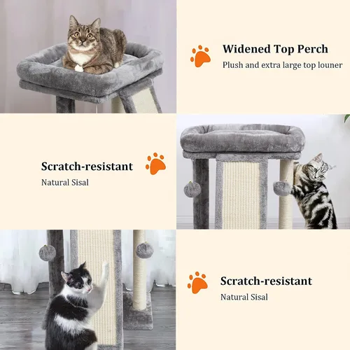 Miniatura 4 de SYANDLVY Árbol pequeño para gatos con poste rascador, tabla rascador para gatos con perca, rascador de poste para gatos de interior, 2 bolas Beige