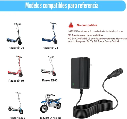 Miniatura 2 de Cargador de scooter eléctrico de 24 V para Razor E300 E200 E150 E125 E100 MX350 Dirt Bike Pocket Mod Sports Mod Dirt Quad Moto Razor Scooter