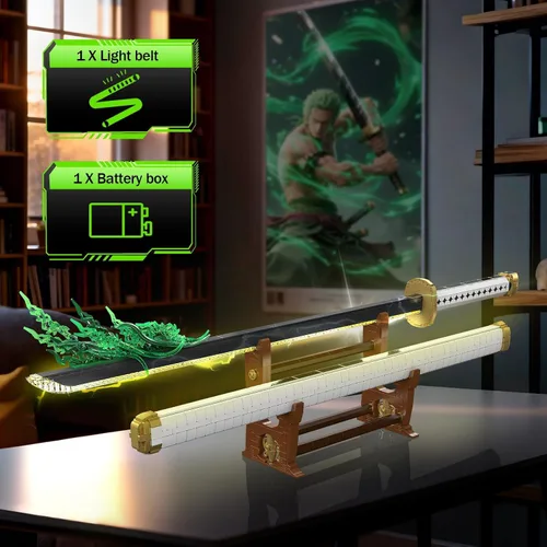 Miniatura 3 de Mould King 10258 MOC Samurai Sword Modelo de bloque de construcción, más de 1674 piezas con iluminación LED, exhibición de espada inspirada