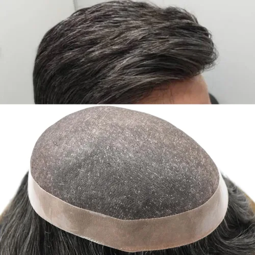 Miniatura 10 de Toupee cabello humano fino mono revestimiento de poliéster alrededor de la postizo duradero NPU monofilamento sistema de reemplazo de cabello
