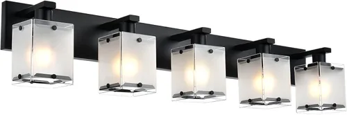 Miniatura 25 de Lámpara de pared negra de WINSHEN, lámpara de tocador de baño de 2 luces, lámpara de montaje en pared sobre espejo para dormitorio, estudio, sala