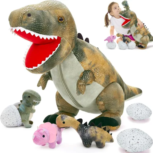 Miniatura 19 de MorisMos - Animales de peluche de lagarto, mamá camaleón gigante de 27 pulgadas con 4 lagartos bebés, juguetes para niños y niñas, mamá iguana
