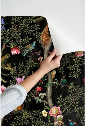 Miniatura 3 de Papel tapiz para despegar y pegar, diseño de jardín tropical, negro, chino, antiguo, chinoiserie, papel pintado extraíble personalizado Spoonflower