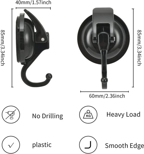 Miniatura 4 de Colgador de corona, chapado en negro, pulido con súper succión para ventanas de vidrio, cocina, baño y baño, paquete de 6, plástico ABS