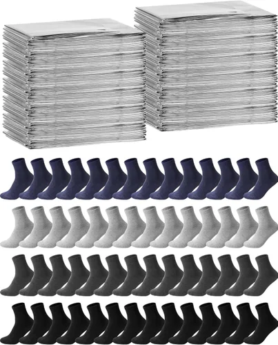 Cutecrop Los kits de supervivencia de invierno de 96 piezas incluyen 48 mantas de emergencia (83 x 63 pulgadas) y 48 pares de calcetines de lana de