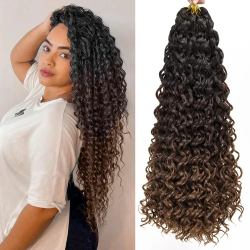 Miniatura 18 de QRHSUKA - Mechones rizados con ganchillo GoGo, cabello ondulado con ganchillo de agua para mujeres, sintético gris, trenzado bohemio, trenza de onda