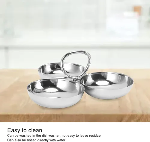 Miniatura 7 de Plato de Servir de Acero Inoxidable 304, Plato de Frutas 3 en 1 con Compartimento para Aperitivos, Platos de Postre Reutilizables, Plato de Frutas