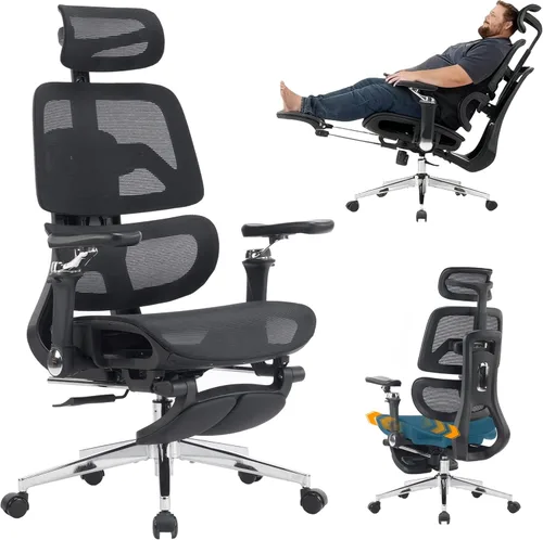 Silla de oficina ergonómica con reposapiés, silla de computadora de malla de respaldo alto con soporte lumbar, altura del respaldo de 5 niveles,