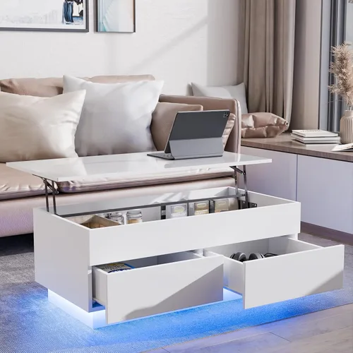 Miniatura 14 de HOMMPA - Mesa de café con tapa elevable de 40" con almacenamiento, mesa de centro LED moderna de alto brillo para sala de estar, mesa de té moderna