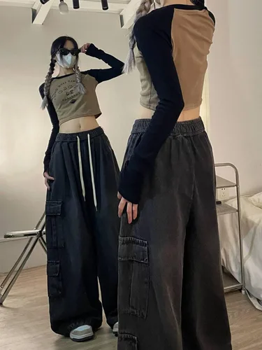 Miniatura 4 de Pantalones de mezclilla holgados Grunge Y2K Emo Alt Cargo Pant Fairycore Demin Aesthetic Jogger Pantalones de chándal Hiphop Cordón Streetwear
