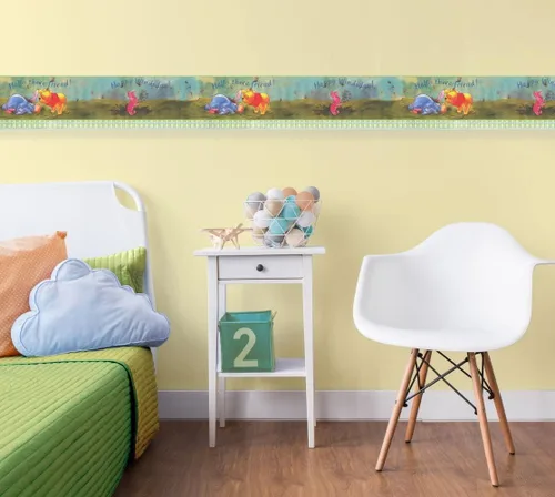 Miniatura 3 de CONCORD WALLCOVERINGS ™ Papel pintado autoadhesivo despegar y pegar, borde de Pooh Bear para habitación de juegos, habitación de bebé, verde azul