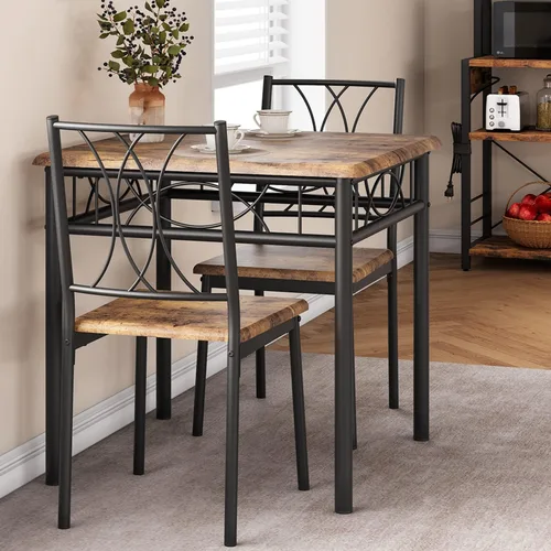 Miniatura 10 de Amyove Juego de mesa de comedor para 4, mesa de cocina con 2 bancos, juego de mesa de comedor de 3 piezas con bancos tapizados, juego de mesa