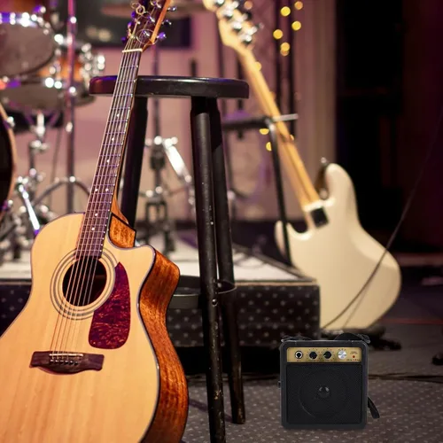 Miniatura 5 de Mini amplificador de guitarra eléctrica, amplificador de bajo pequeño, altavoz portátil para práctica y rendimiento con adaptador de cable de audio