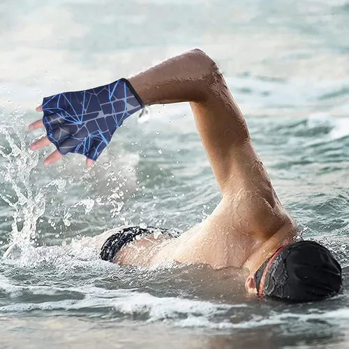 Miniatura 5 de Guantes de natación acuáticos, guantes de malla para natación, entrenamiento, fitness, resistencia al agua, aletas de mano con dedos y muñeca