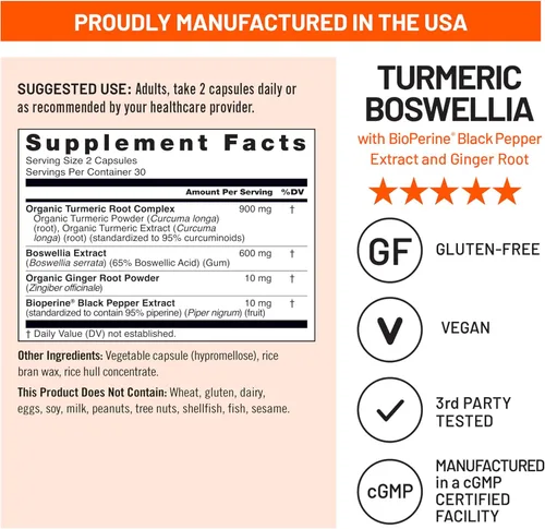 Miniatura 5 de NatureWise Suplemento de cúrcuma Boswellia con BioPerine y raíz de jengibre orgánica, cúrcuma orgánica de 900 mg + extracto de boswellia de 600 mg