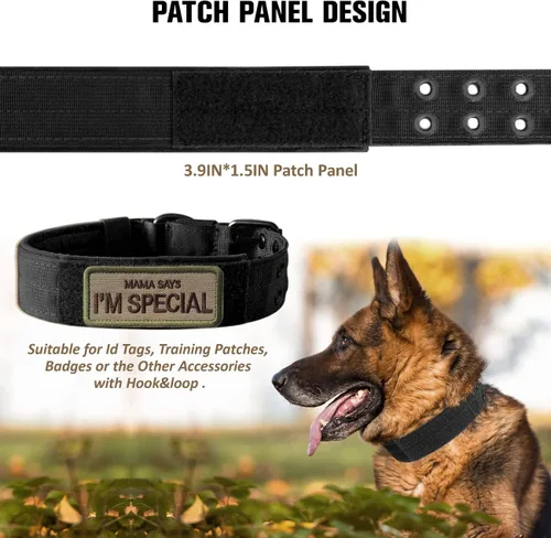 Miniatura 3 de Collar táctico para perro, collar militar ajustable para perro, collar de entrenamiento de nailon suave con parche, collares de hebilla de metal