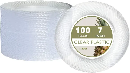 Miniatura 17 de Ilyapa Paquete de 100 platos de postre desechables de 10 pulgadas, juegos de fiesta de plástico transparente para 100 invitados, platos