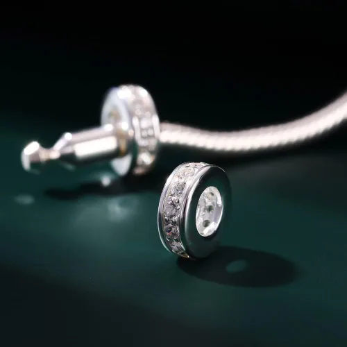 Miniatura 39 de 925 plata esterlina espaciador encanto grano con CZ transparente para pulseras Pandora Charms