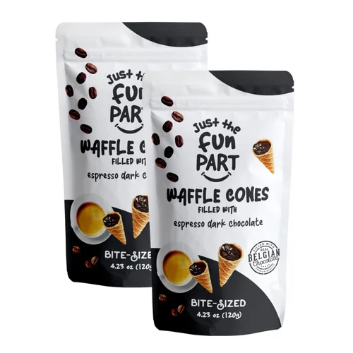 Miniatura 13 de Just The Fun Part Mini conos de gofre crujiente de tamaño bocado Rellenos con chocolate belga premium Excelentes para bocadillos, postres