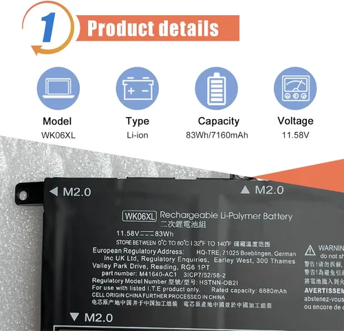 Miniatura 2 de ASODI 83Wh WK06XL M41640-AC1 - Batería para portátil compatible con HP Omen 16-b0xxx 16-b0000TX 16-B0047TX 16-C0xxx 16-C0167AX Omen 17-ck0024ur