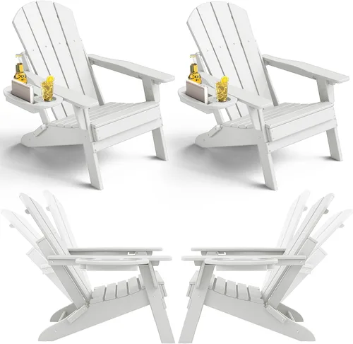 Miniatura 9 de NAVINE Juego de 4 sillas Adirondack ajustables con soporte para tazas, sillas para hoguera de polietileno de alta densidad para todo tipo de clima
