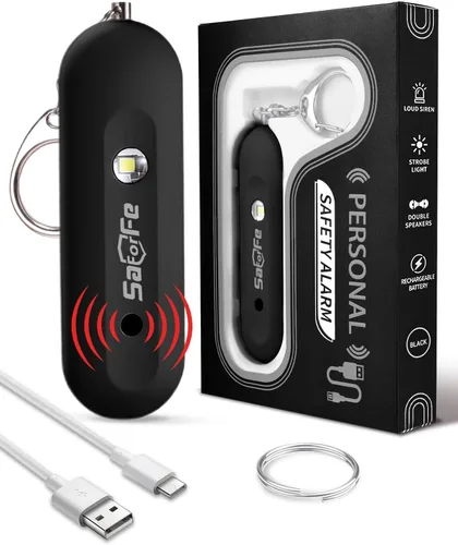 Alarma de seguridad personal para mujeres, alarma de seguridad recargable impermeable, sirena extra fuerte de 140 dB con luz estroboscópica SOS,