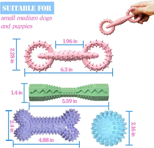 Miniatura 5 de Paquete de 4 juguetes para cachorros de 2 a 8 meses, juguete masticable para perros pequeños, juguetes de dentición para limpiar los dientes