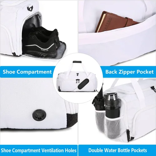 Miniatura 6 de Sucipi Bolsa de gimnasio para hombres y mujeres, bolsas de viaje pequeñas con compartimento para zapatos y bolsillo húmedo, bolsa ligera de fin