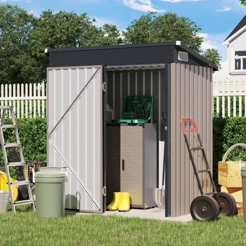 Verano Garden Cobertizo de almacenamiento al aire libre de 5 x 3 pies, cobertizo de jardín de acero de metal galvanizado con puerta con cerradura,