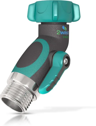 2WAYZ Codo de manguera de metal 45, adaptador de manguera resistente y conector de ángulo con válvula de cierre de agua