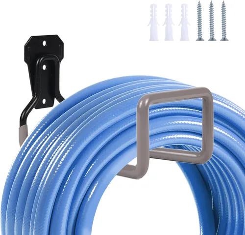 Miniatura 8 de Soporte para manguera de jardín, paquete de 2 ganchos de manguera de montaje en pared, soporte de manguera de agua resistente para uso exterior