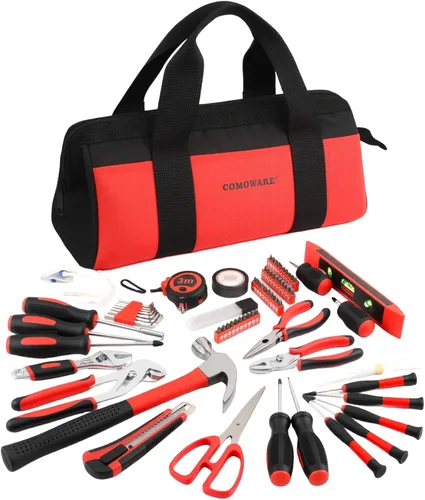 Miniatura 9 de COMOWARE Kit de herramientas para el hogar de 218 piezas, color rosa, juego de herramientas de mano básicas para el hogar con bolsa, kit