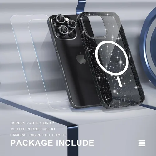 Miniatura 8 de Choiche Funda magnética para iPhone 15 Pro Max, funda transparente con purpurina brillante para mujer