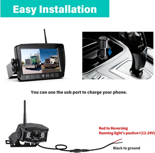 Miniatura 2 de Cámara de respaldo inalámbrica, monitor de grabación en bucle HD 1080P de 9 pulgadas con 2 sistemas de cámara de visión trasera para automóviles