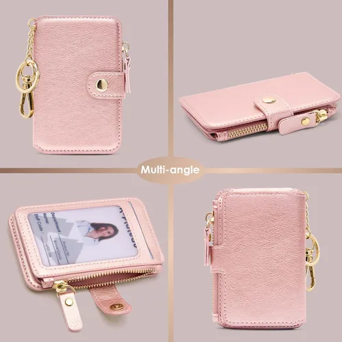 Miniatura 56 de Cartera con llavero, tarjetero con bloqueo RFID de piel, funda para tarjetas de crédito con cremallera para mujer