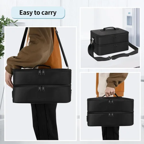 Miniatura 6 de Estuche de maquillaje extra grande, bolsa de viaje para artistas de maquillaje profesional, doble capa, ligera, XL, estuche organizador de viaje