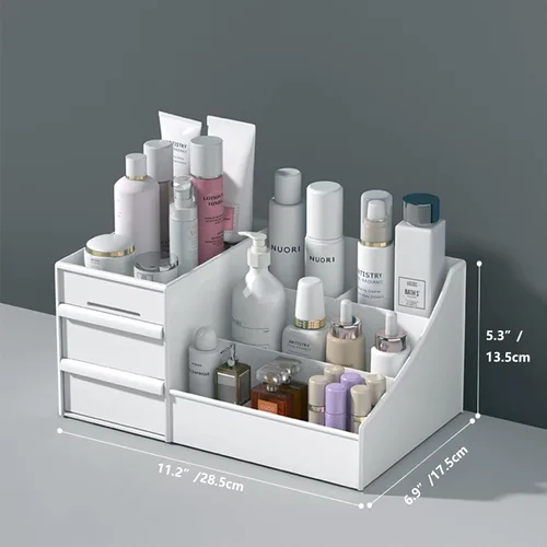 Miniatura 3 de Organizador de escritorio de maquillaje con cajones, organizador de cuidado de la piel para cosméticos, soporte de tocador para lápiz labial