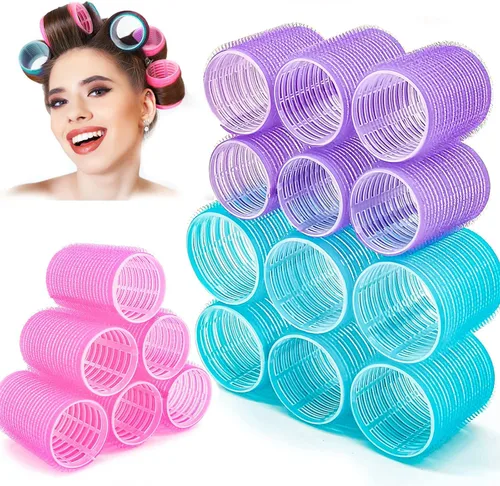 Miniatura 10 de Juego de rodillos de pelo jumbo, 12 rizadores de peluquería de salón de belleza, rodillos grandes jumbo para cabello largo y corto, peinado rizado