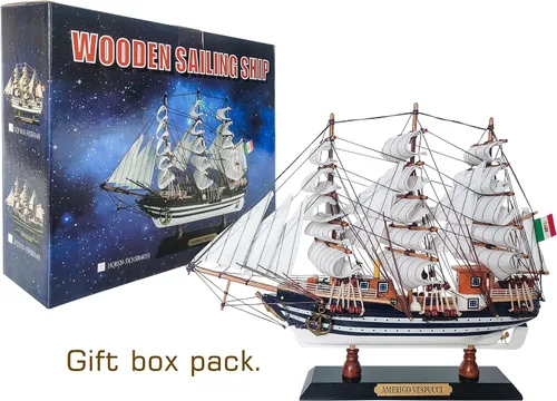 Miniatura 3 de SAILINGSTORY - Modelo de madera Amerigo Vespucci 1/300 escala réplica modelo de barco de vela decoración