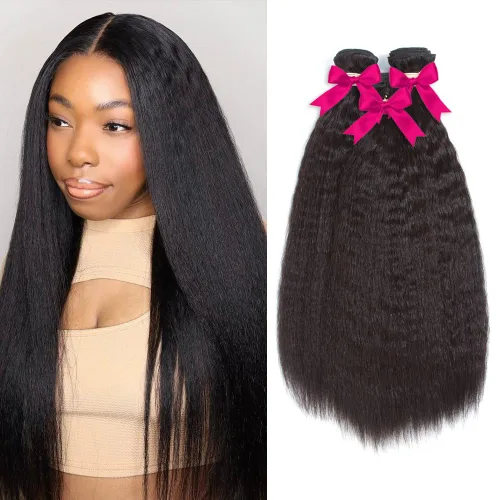 Miniatura 11 de Kerriana Paquetes de cabello humano lacio rizado, rizado lacio cosido 100% sin procesar brasileño 3 paquetes 10 pulgadas 12 pulgadas 14 pulgadas