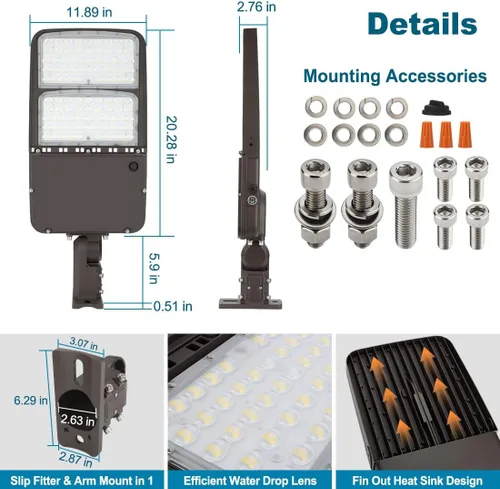 Miniatura 6 de Luz LED de estacionamiento de 150 W con fotocélula, luces LED regulables para exteriores con ajuste deslizante y soporte de brazo en 1, 22500LM