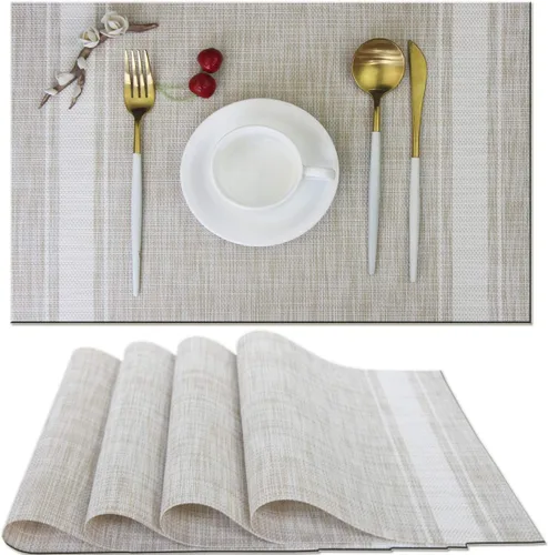 Miniatura 29 de Manteles individuales para mesa de comedor, lavables y fáciles de limpiar, camino de mesa de PVC (1 camino de mesa y 6 manteles individuales, negro)