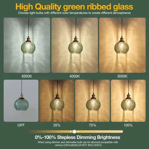 Miniatura 5 de Lámpara Colgante Vintage de 7.8 Pulgadas, Luces Colgantes de 1 Luz para Fregadero de Cocina con Vidrio Verde Soplado a Mano, Pequeña Lámpara