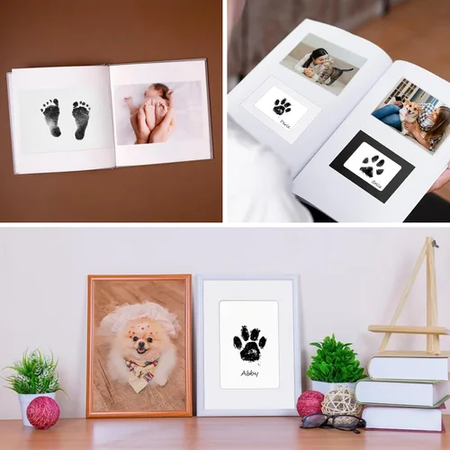 Miniatura 6 de Nabance Kit de impresión de huellas sin tinta para perros, gatos con 3 almohadillas redondas de tinta y 2 marcos de papel, nariz de perro de tacto