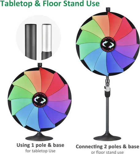 Miniatura 2 de WinSpin Rueda de premios de 36 pulgadas – Rueda giratoria de mesa y soporte de suelo resistente con fabricante de borrado en seco – Rueda giratoria