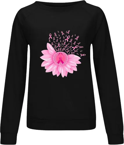 Miniatura 5 de Breast Cancer Awareness Shirts for Women Pink Ribbon Floral Crewneck Sweatshirt Loose Fit Tops Fall Outfits 2024