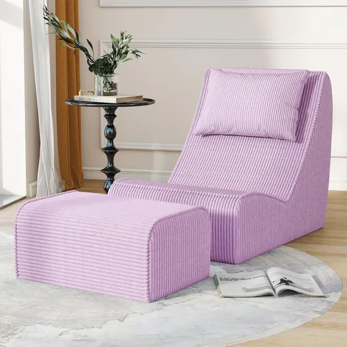 Miniatura 15 de Silla Puf Gigante para Adultos, Tumbona de Pana con Soporte Inigualable para la Espalda, Almohada Cervical Desmontable, Otomana Cómoda y Funda